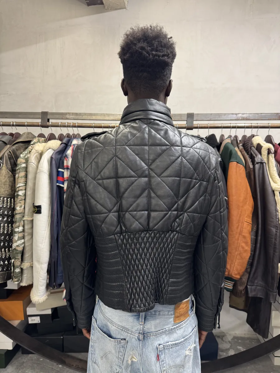 2000s Versace Padded Black Leather Jacket - Image 3