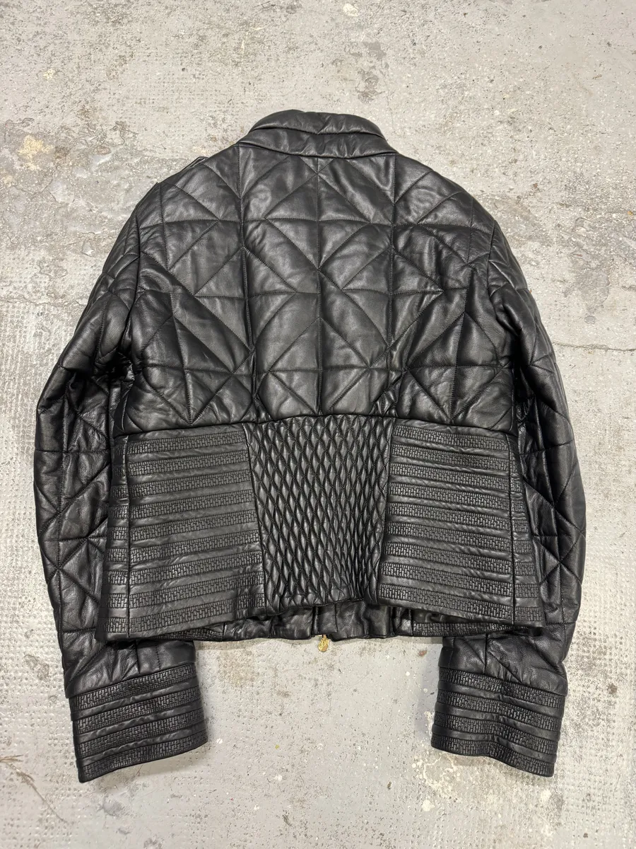 2000s Versace Padded Black Leather Jacket - Image 4
