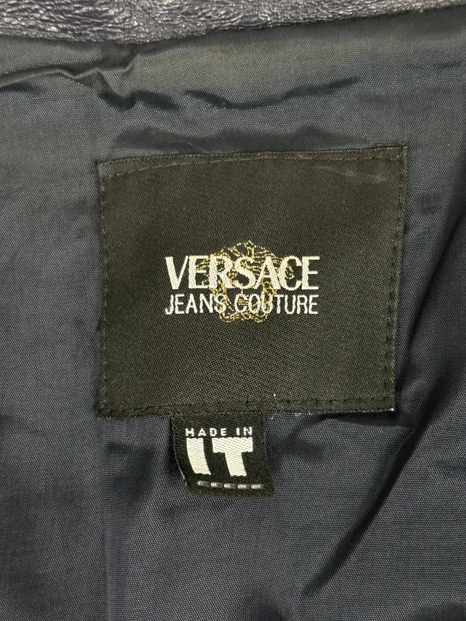 2000s Versace Purple Leather Gold Hardware Jacket - Image 9
