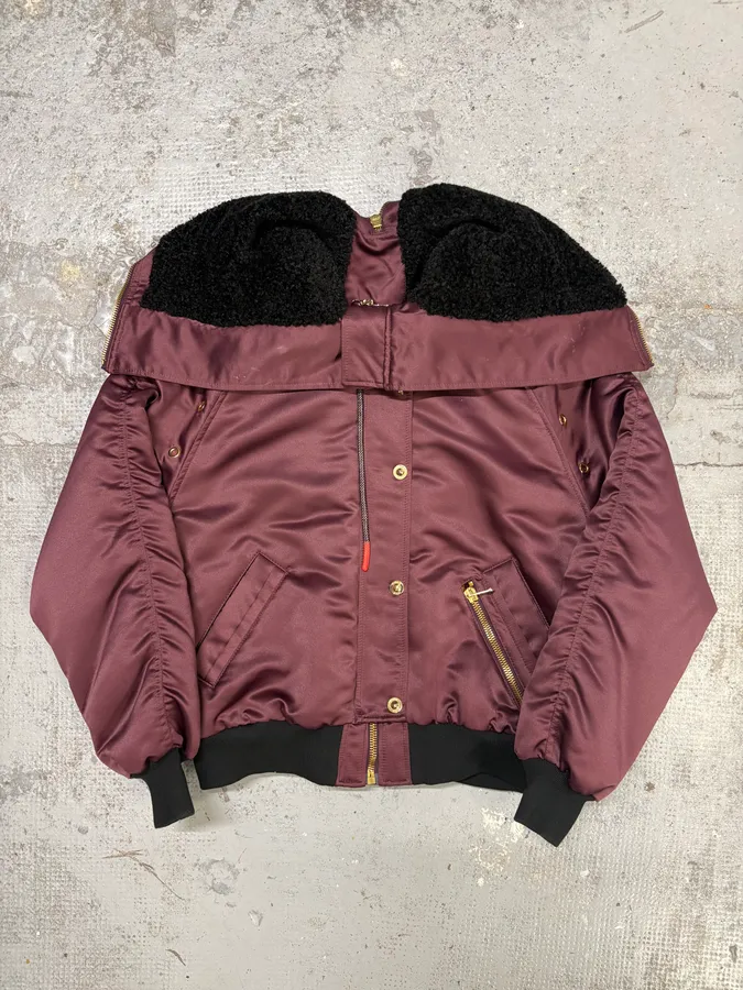 2000s Versace Red Bordeaux Hooded Bomber Jacket - Image 5