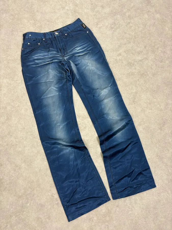 2000s Versace Royal Blue Faded Pants - Image 5