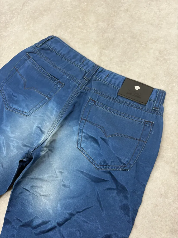 2000s Versace Royal Blue Faded Pants - Image 8