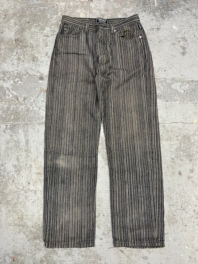 2000s Versace Stripes Grey Pants - Image 2