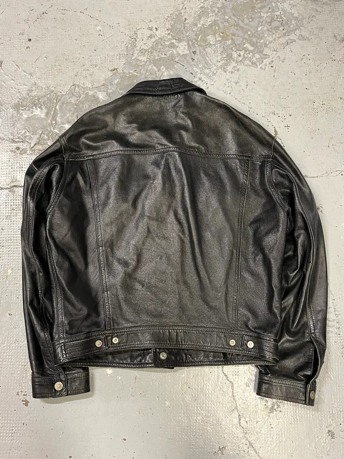 2000s Versace Trucker Black Leather Jacket - Image 6