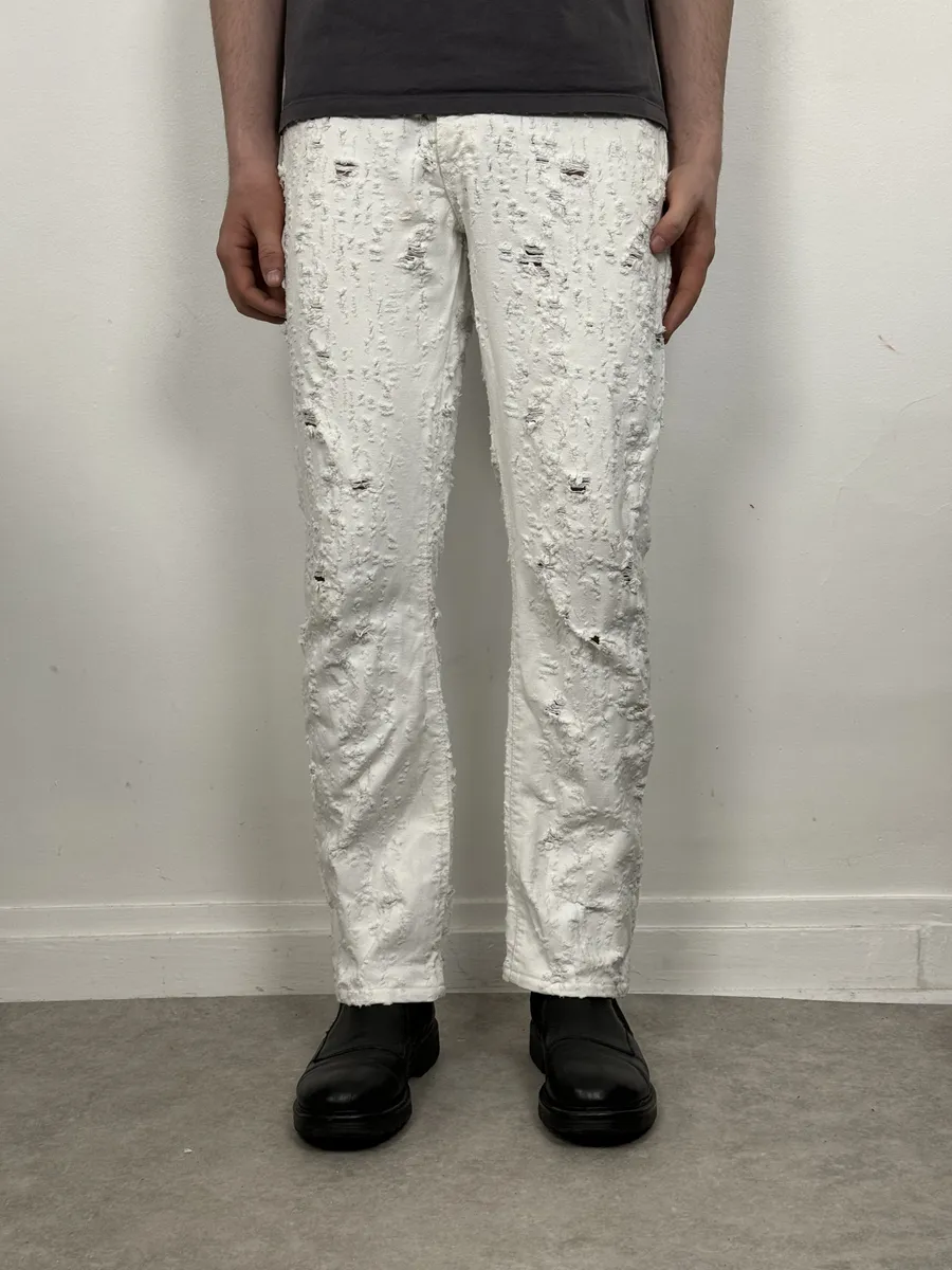 2000s Versace White Distressed Denim Jeans