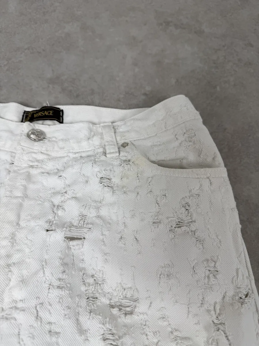 2000s Versace White Distressed Denim Jeans - Image 10