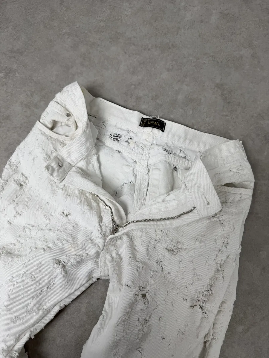 2000s Versace White Distressed Denim Jeans - Image 14