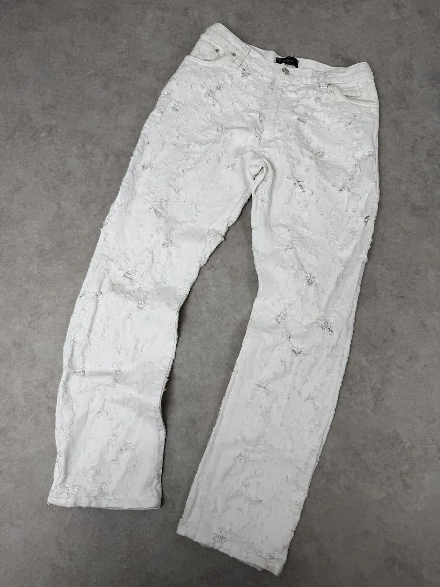 2000s Versace White Distressed Denim Jeans - Image 5