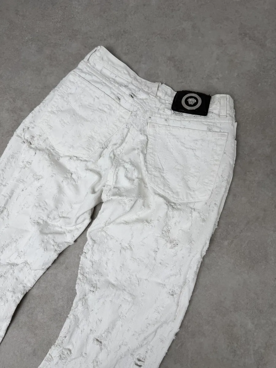 2000s Versace White Distressed Denim Jeans - Image 6