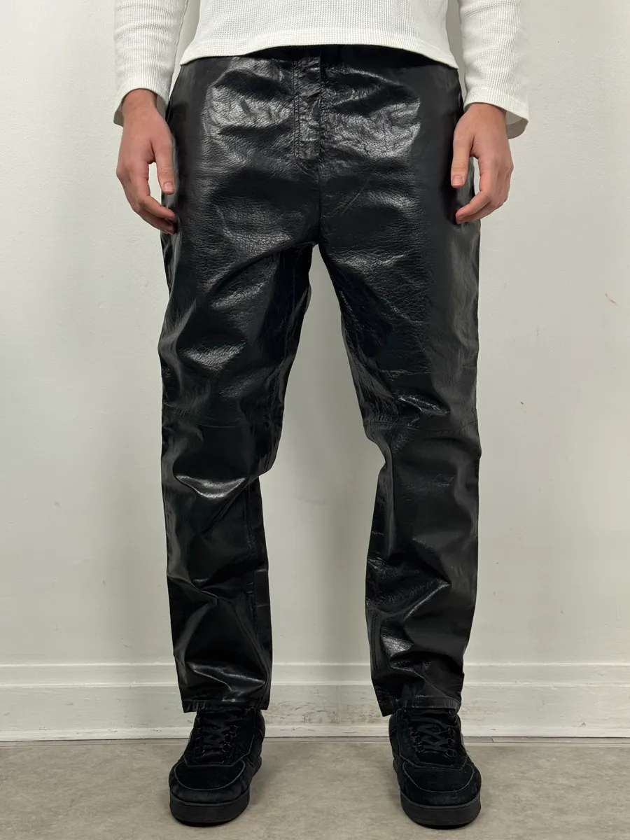 2000s Vintage Artisanal Belted Leather Pants - Image 2