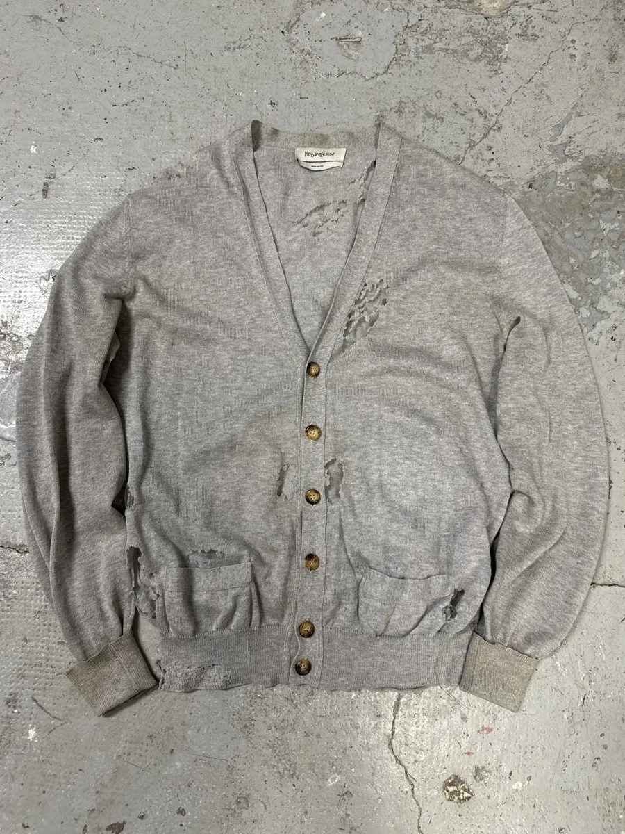 2000s Yves Saint Laurent Apocalyptic Destroyed Grey Cardigan - Image 7