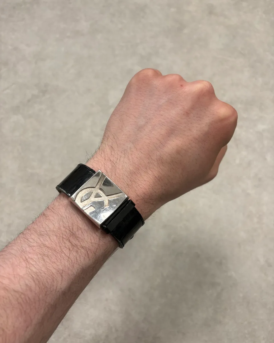 2000s Yves Saint Laurent Black Leather Bracelet