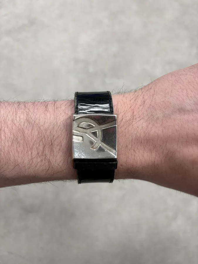 2000s Yves Saint Laurent Black Leather Bracelet - Image 3