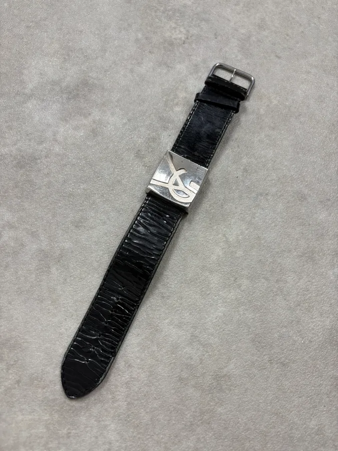 2000s Yves Saint Laurent Black Leather Bracelet - Image 4