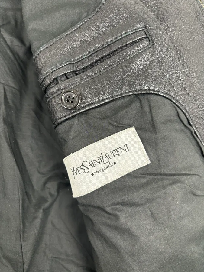 2000s Yves Saint Laurent Black Leather Logo Bomber Jacket - Image 10