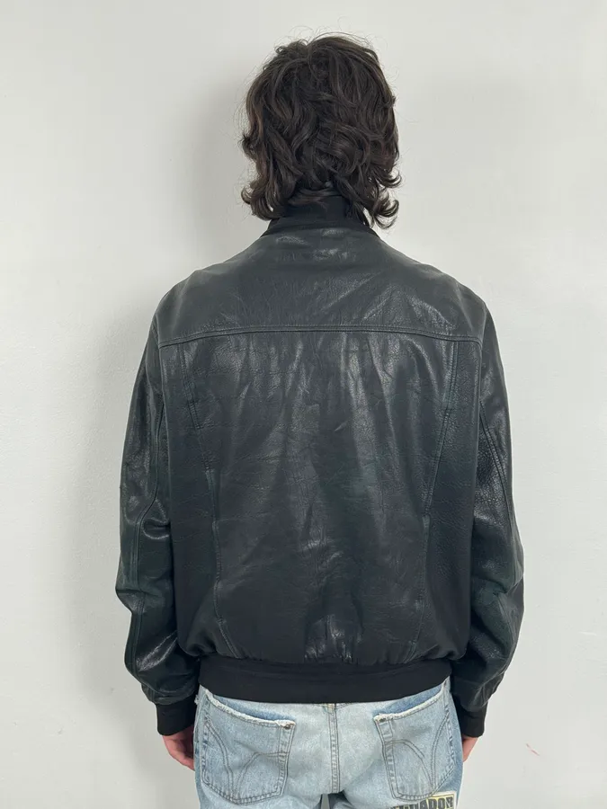 2000s Yves Saint Laurent Black Leather Logo Bomber Jacket - Image 3