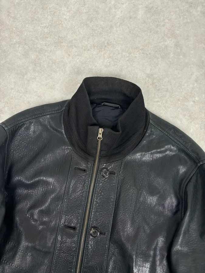 2000s Yves Saint Laurent Black Leather Logo Bomber Jacket - Image 4