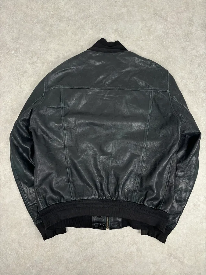 2000s Yves Saint Laurent Black Leather Logo Bomber Jacket - Image 5