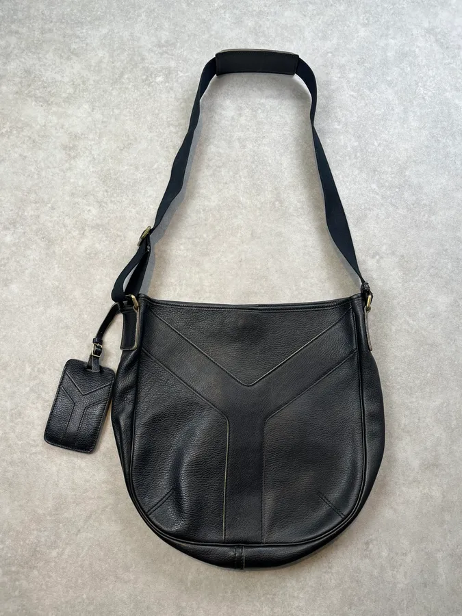 2000s Yves Saint Laurent Black Leather Y-Logo Shoulder Bag - Image 3