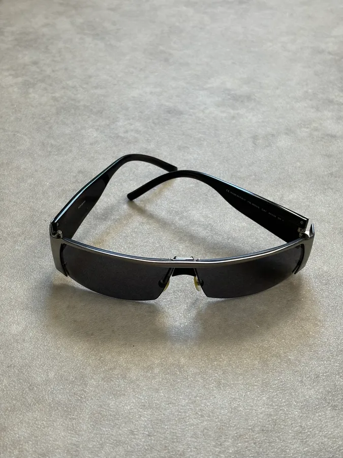 2000s Yves Saint Laurent Black Metal Shield Sunglasses - Image 4