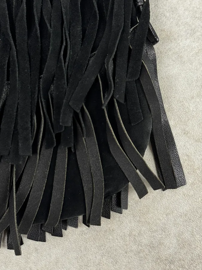 2000s Yves Saint Laurent Black Suede Fringe Shoulder Bag - Image 9