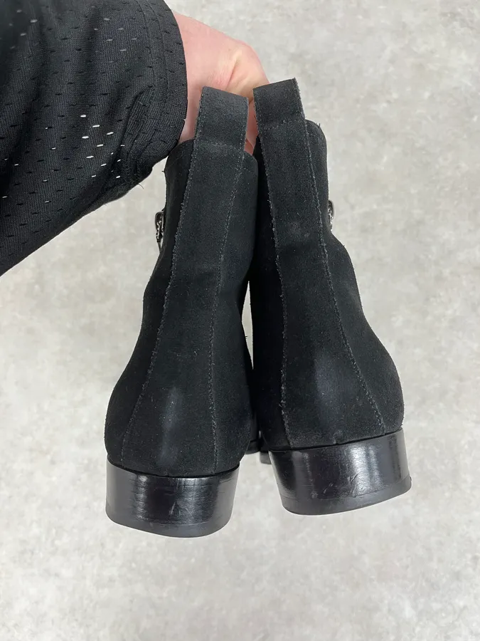 2000s Yves Saint Laurent Black Suede Leather Boots - Image 6