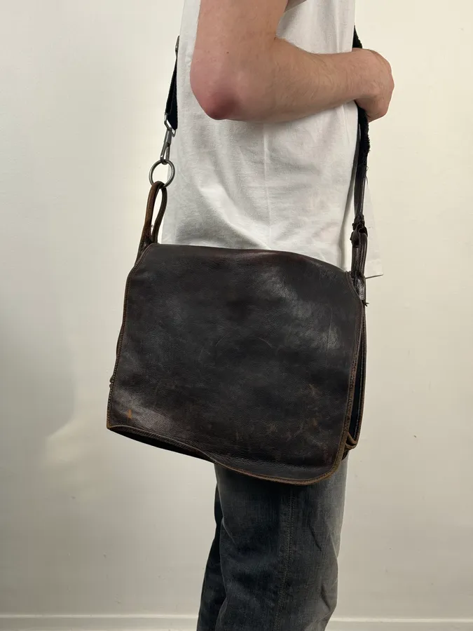 2000s Yves Saint Laurent Brown Eroded Leather Shoulder Bag - Image 2
