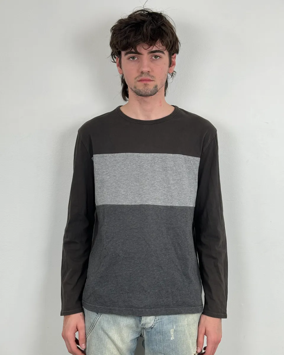 2000s Yves Saint Laurent Brown & Grey Longsleeve T-Shirt - Image 2