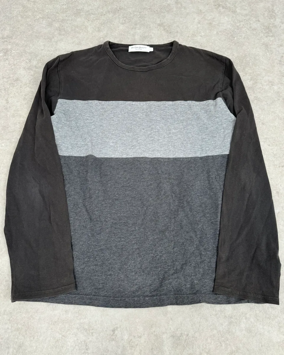 2000s Yves Saint Laurent Brown & Grey Longsleeve T-Shirt - Image 4