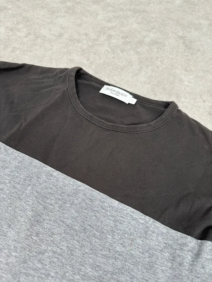 2000s Yves Saint Laurent Brown & Grey Longsleeve T-Shirt - Image 5