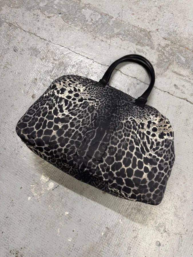 2000s Yves Saint Laurent Easy Leopard Print Nylon Handle Bag - Image 3