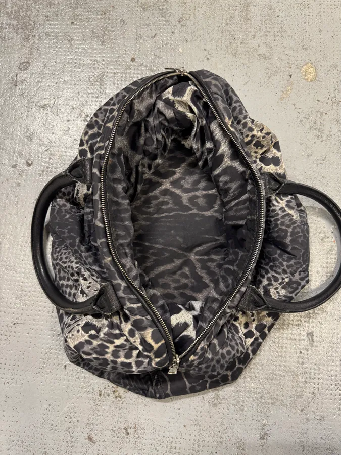 2000s Yves Saint Laurent Easy Leopard Print Nylon Handle Bag - Image 6