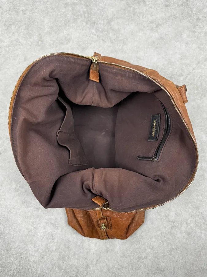 2000s Yves Saint Laurent Easy Y Brown Grained Leather Handle Bag - Image 9