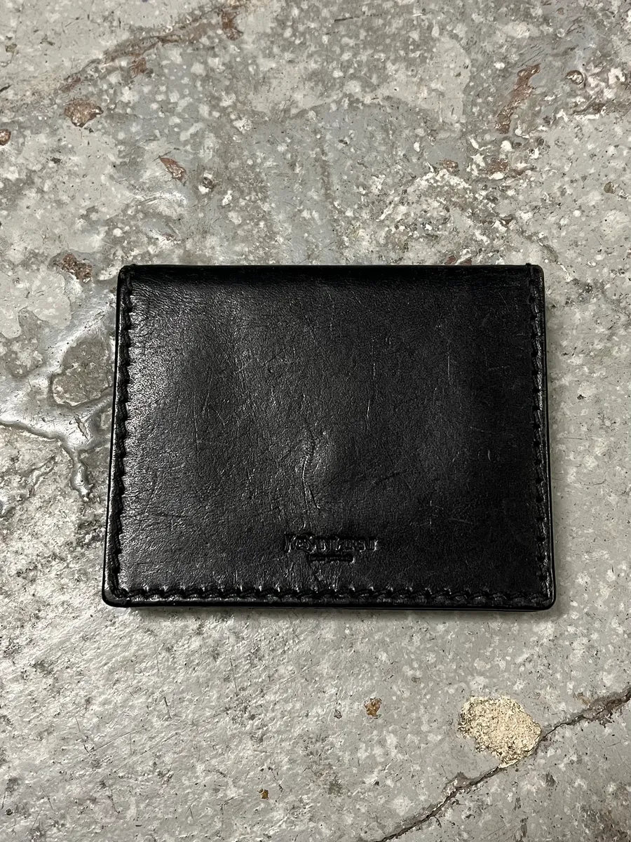 2000s Yves Saint Laurent Eyeled Woven Black Leather Wallet - Image 4