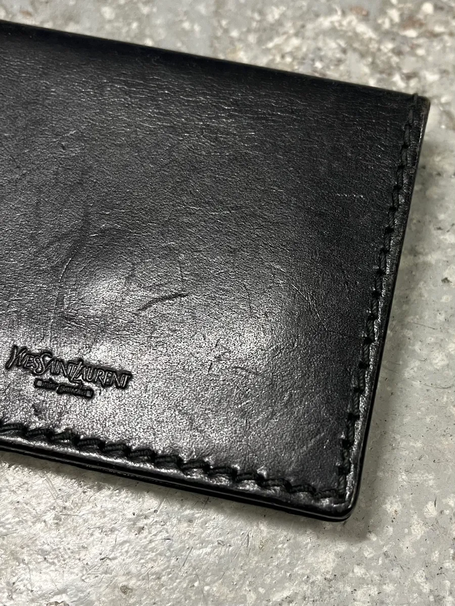 2000s Yves Saint Laurent Eyeled Woven Black Leather Wallet - Image 5