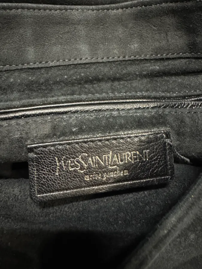 2000s Yves Saint Laurent Flowers Black Suede Leather Handle Bag - Image 7