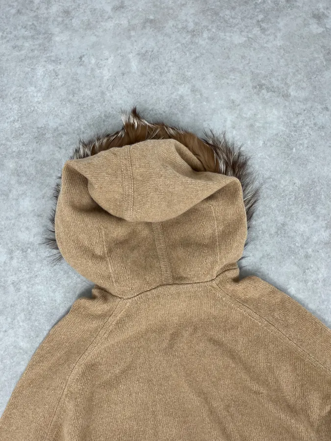 2000s Yves Saint Laurent Fox Fur Hooded Beige Sweater - Image 7