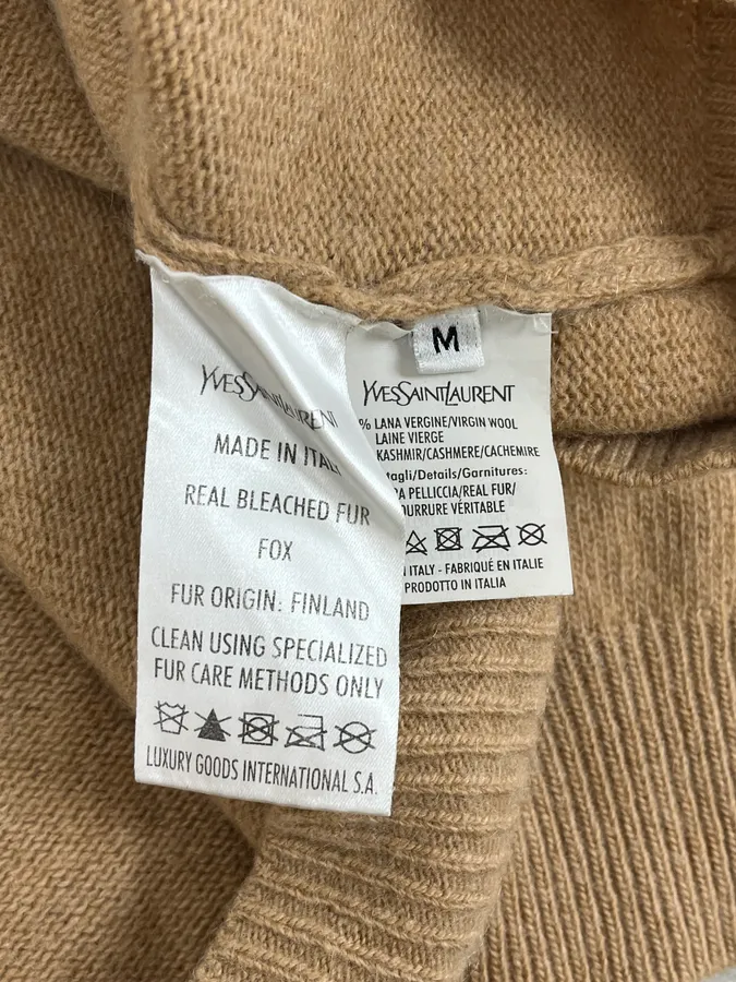 2000s Yves Saint Laurent Fox Fur Hooded Beige Sweater - Image 9