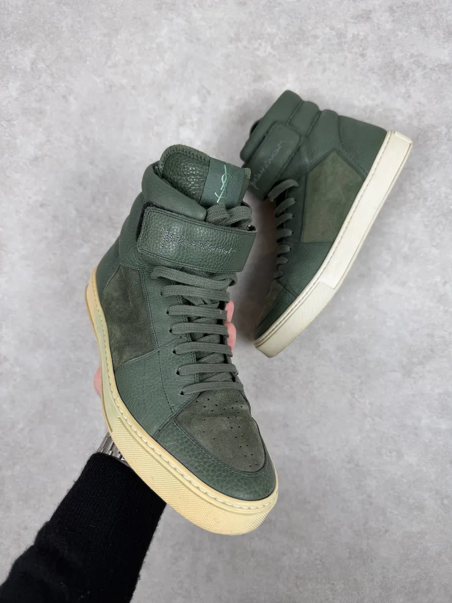 2000s Yves Saint Laurent Green Suede Leather High Sneakers