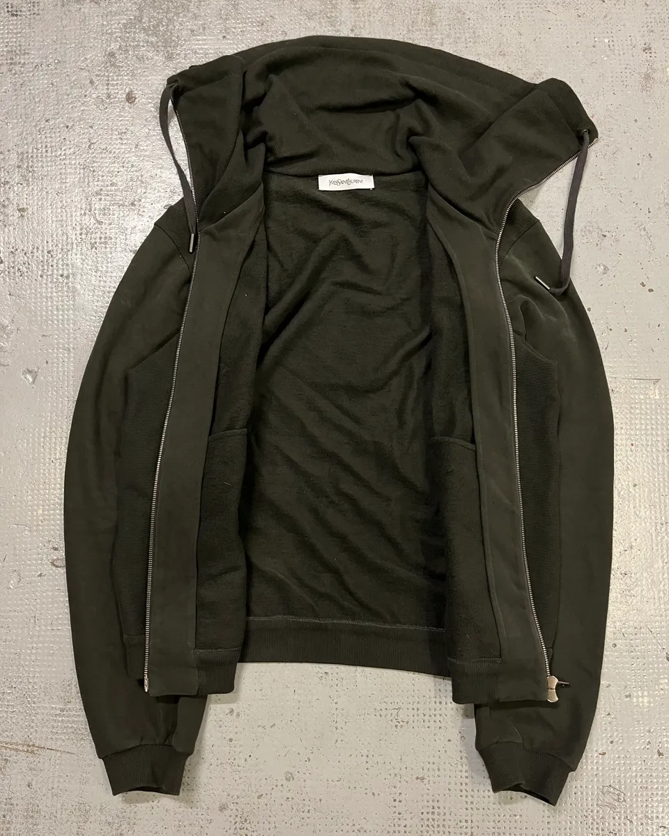 2000s Yves Saint Laurent Khaki High Collar Zip-up Sweater - Image 10