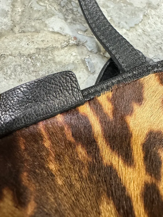 2000s Yves Saint Laurent Leopard Fur Leather Bag - Image 10