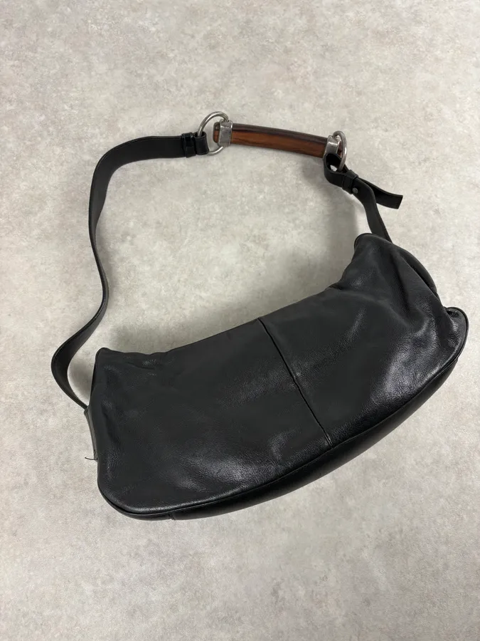 2000s Yves Saint Laurent Mombasa Black Leather Shoulder Bag - Image 4