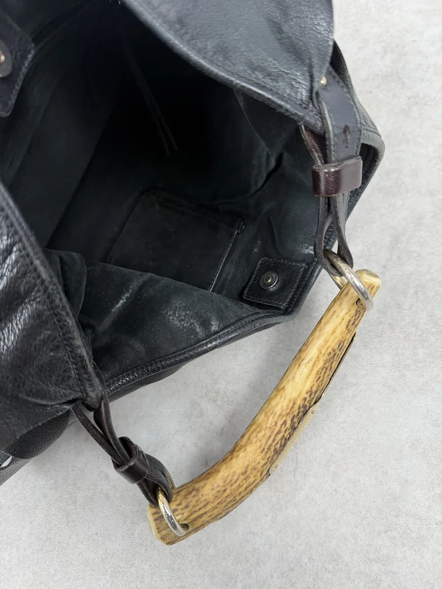 2000s Yves Saint Laurent Mombasa Saint Tropez Black Leather Handle Bag - Image 10