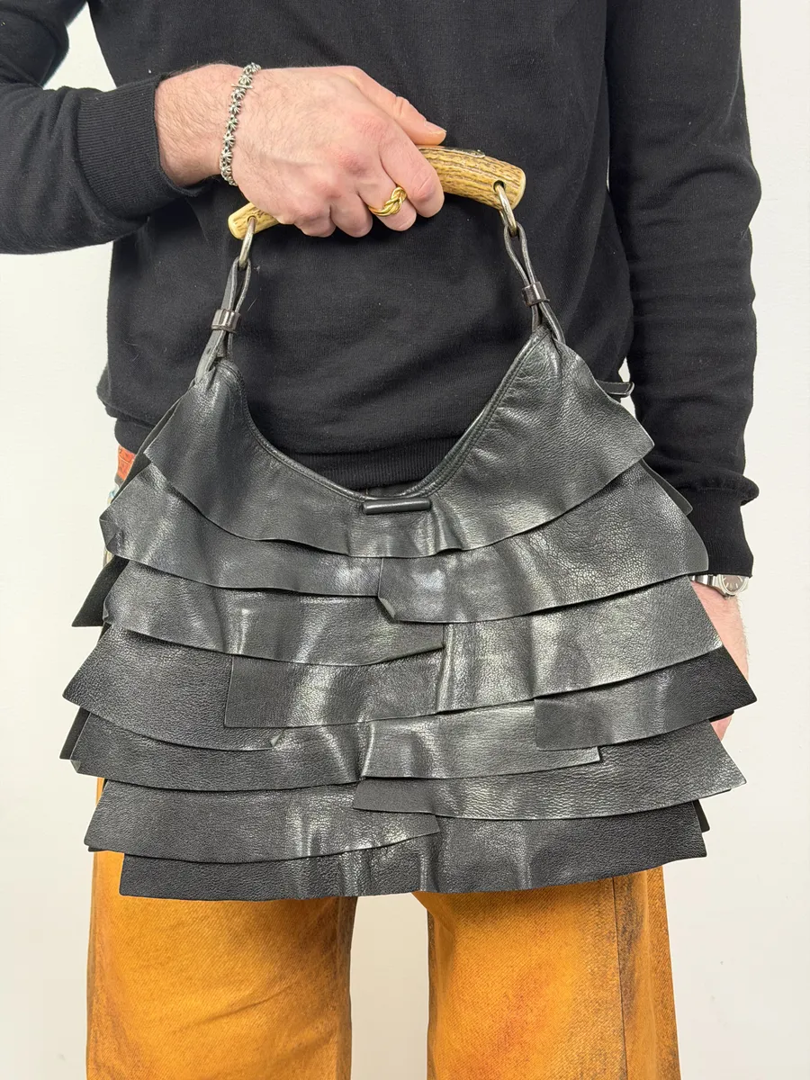 2000s Yves Saint Laurent Mombasa Saint Tropez Black Leather Handle Bag - Image 2