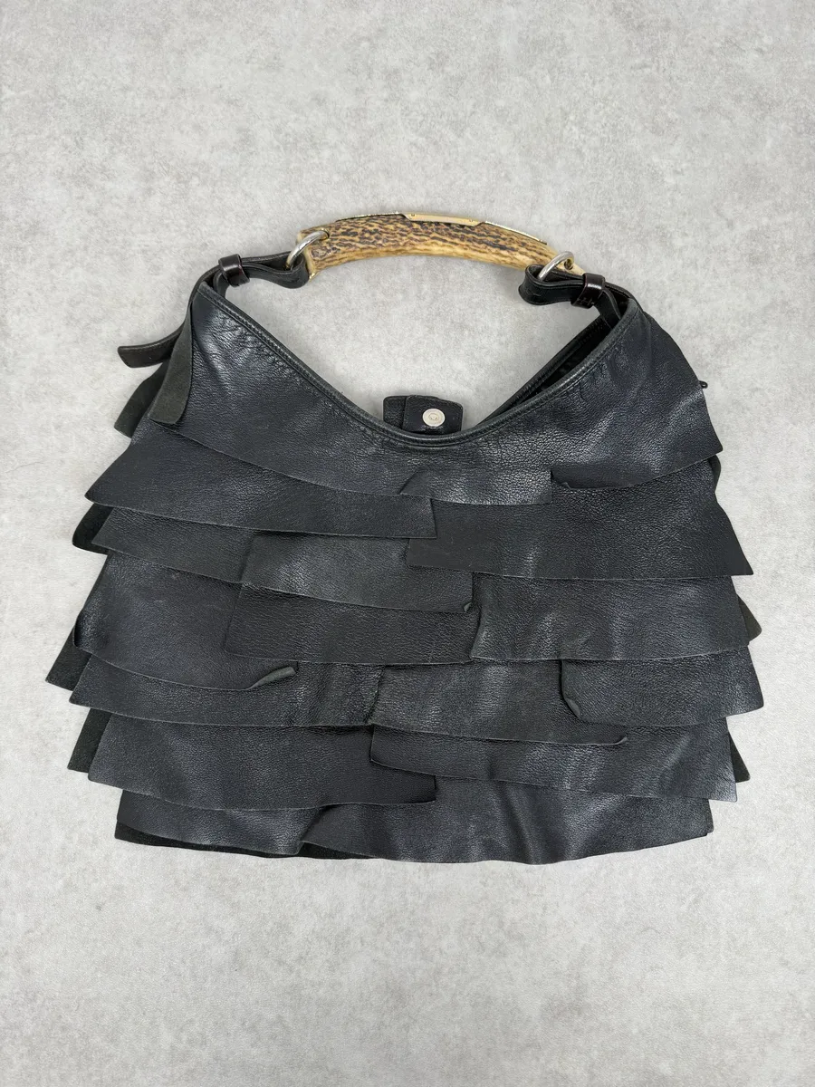2000s Yves Saint Laurent Mombasa Saint Tropez Black Leather Handle Bag - Image 6