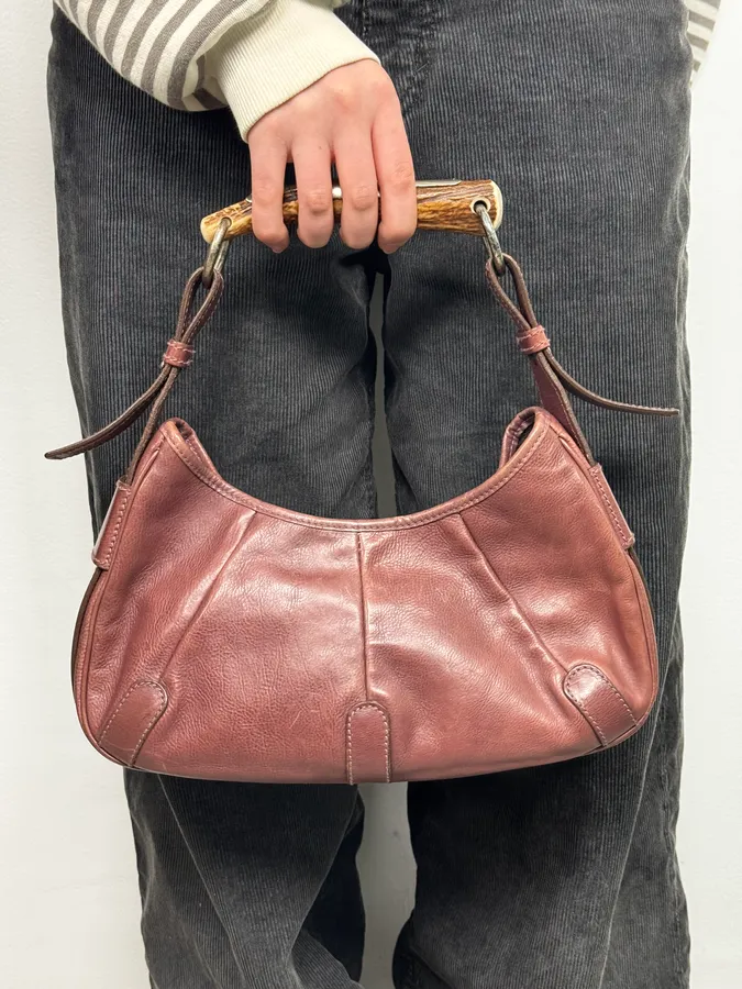 2000s Yves Saint Laurent Mombasa Wine Leather Handle Bag - Image 3