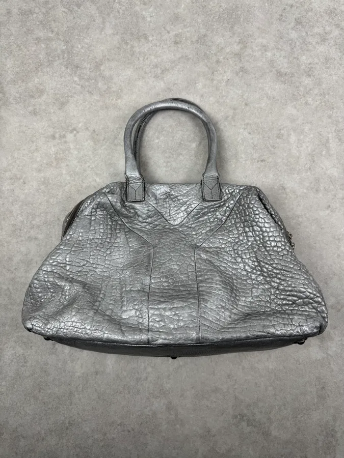 2000s Yves Saint Laurent Muse Silver Grain Leather Handle Bag - Image 2