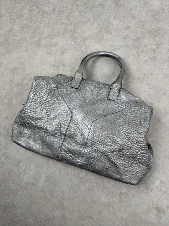 2000s Yves Saint Laurent Muse Silver Grain Leather Handle Bag - Image 3