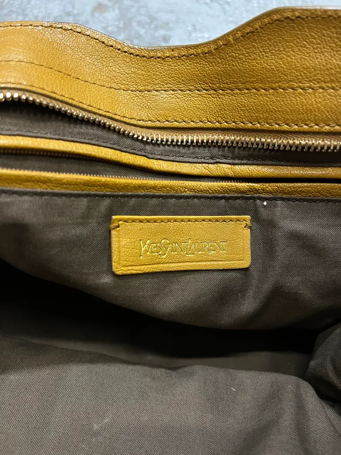2000s Yves Saint Laurent Mustard Leather Y-Logo Handle Bag - Image 11