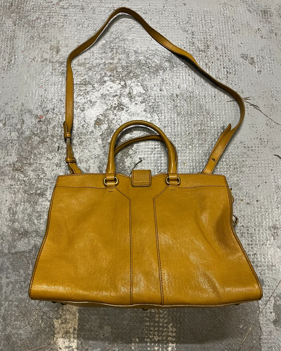2000s Yves Saint Laurent Mustard Leather Y-Logo Handle Bag - Image 9